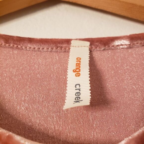 Orange Creek Pink Velour Blouse Rolled Cuffs Keyhole S - Picture 4 of 6